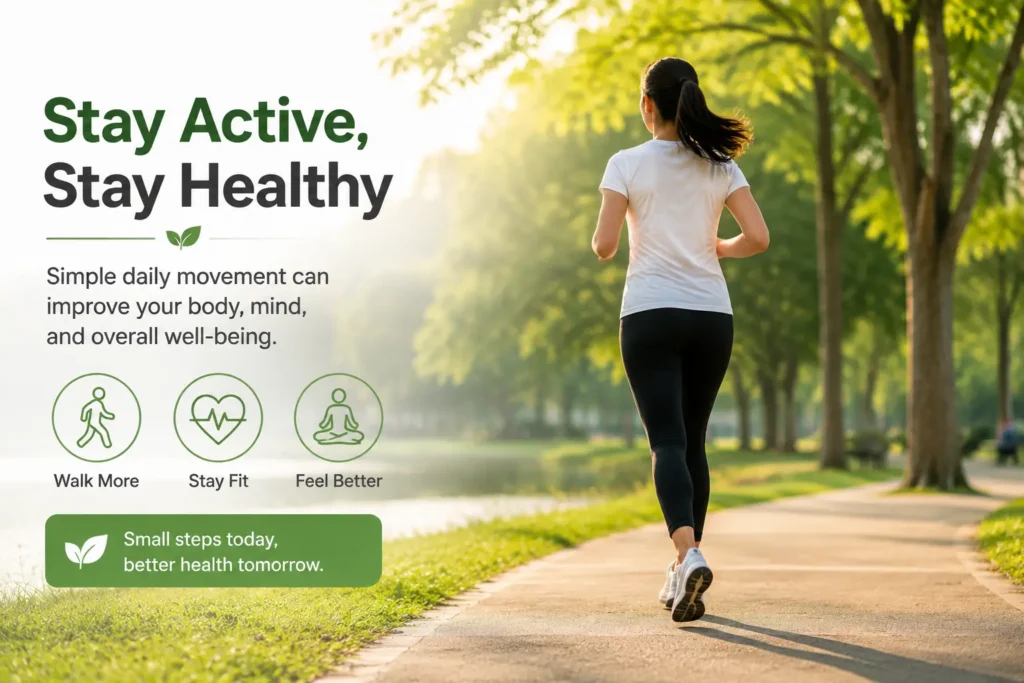 Person walking outdoors in a park to stay active and healthy