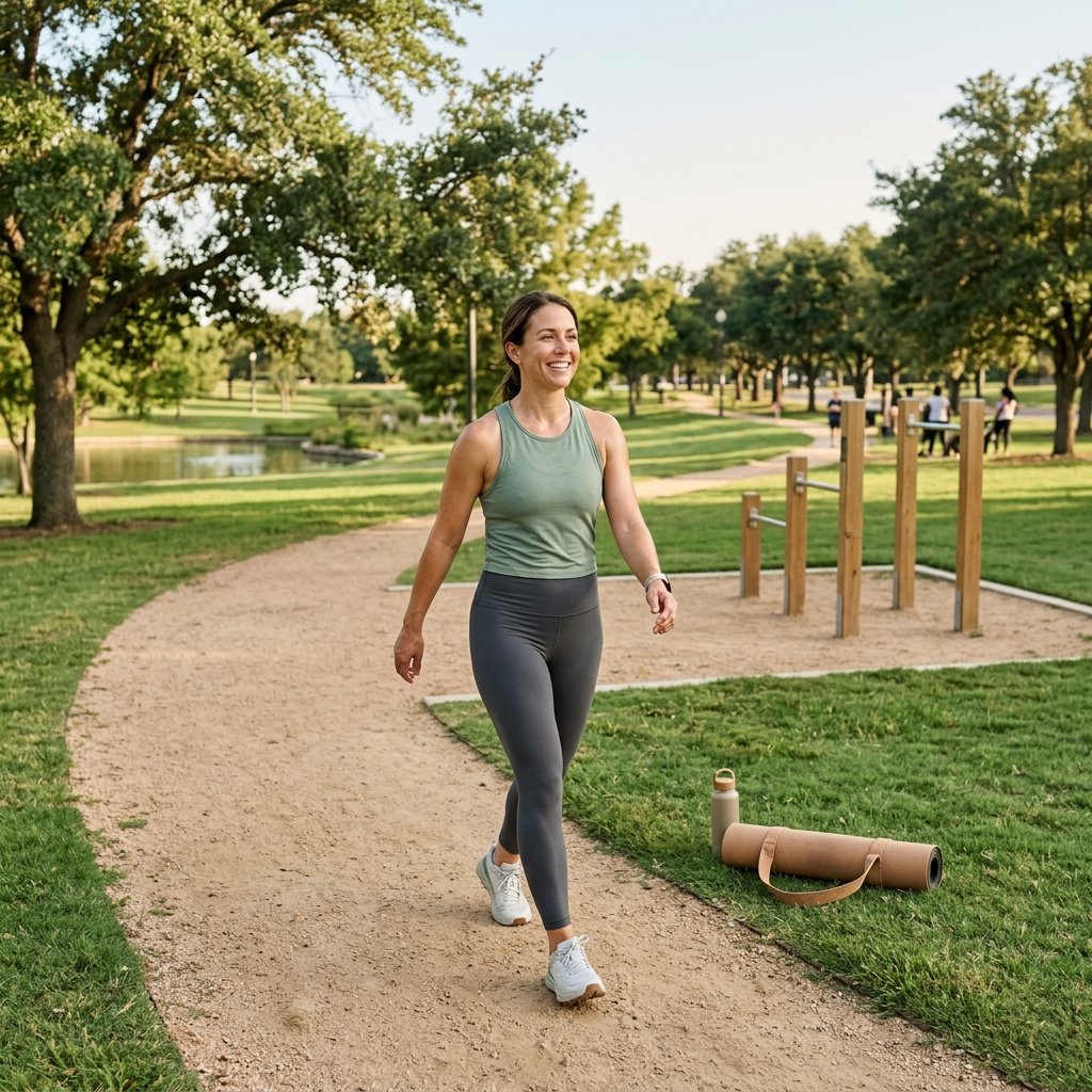 Person doing a simple outdoor fitness exercise in a natural setting